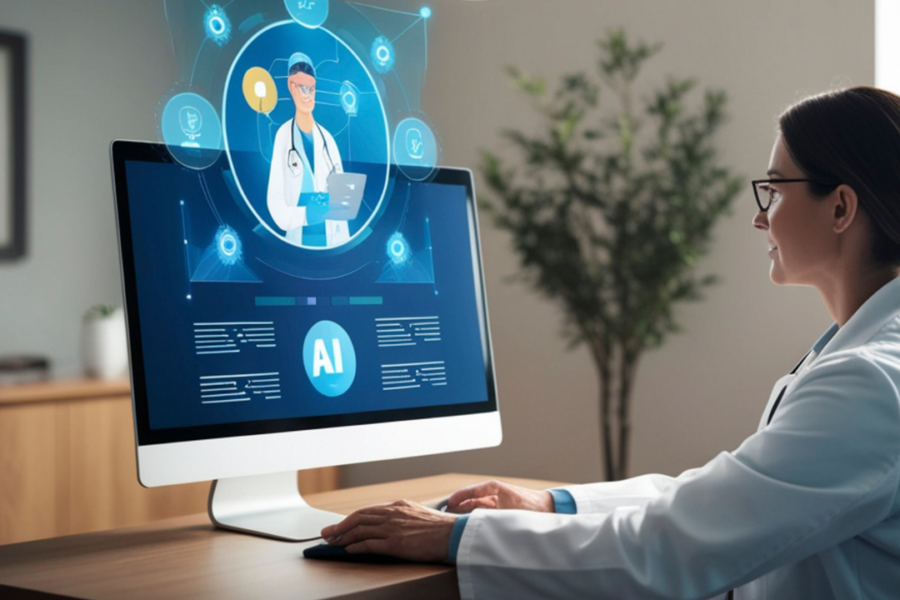A picture of a doctor using ai search