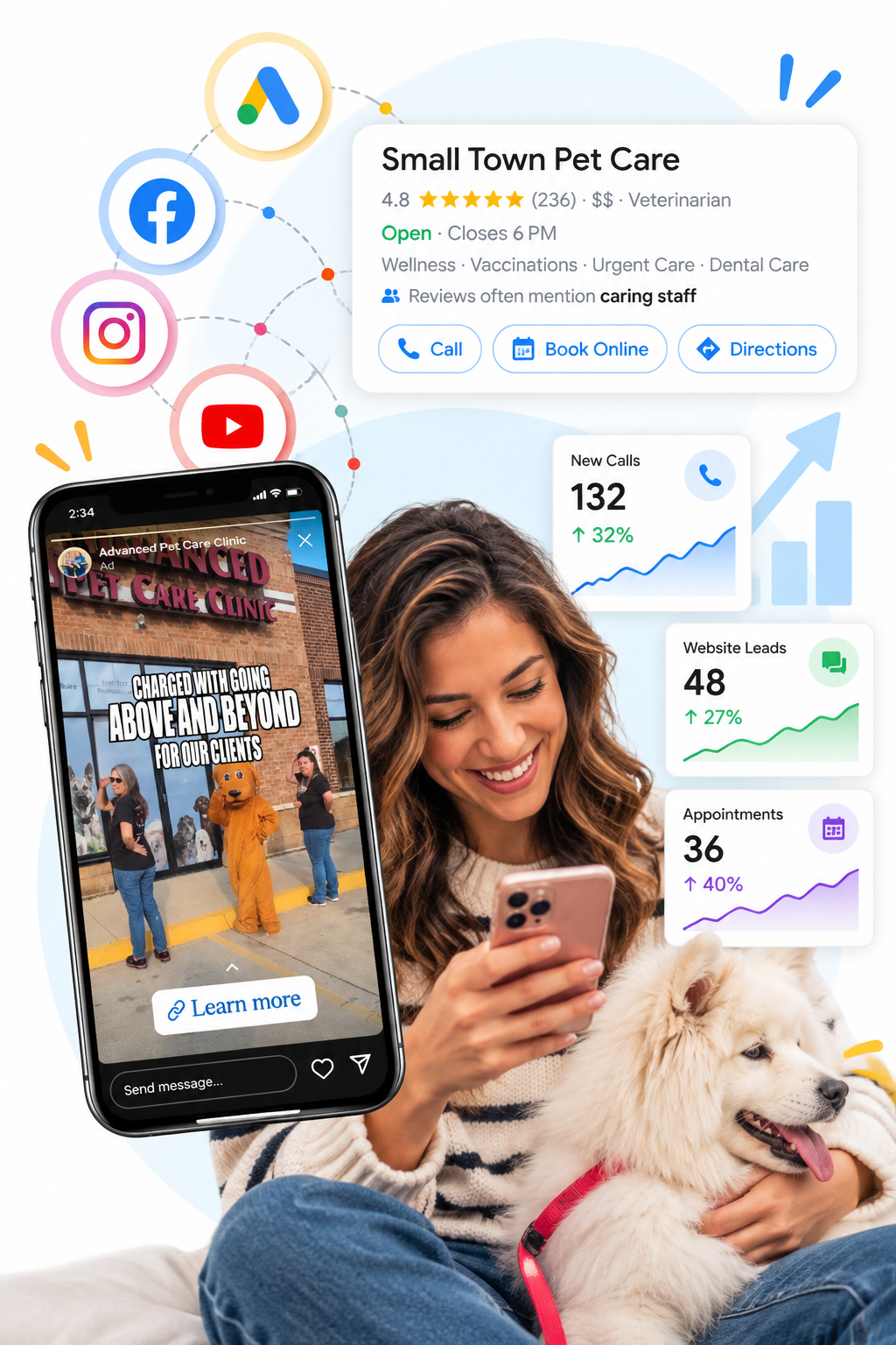 Image showing girl looking at phoen with ads analytics